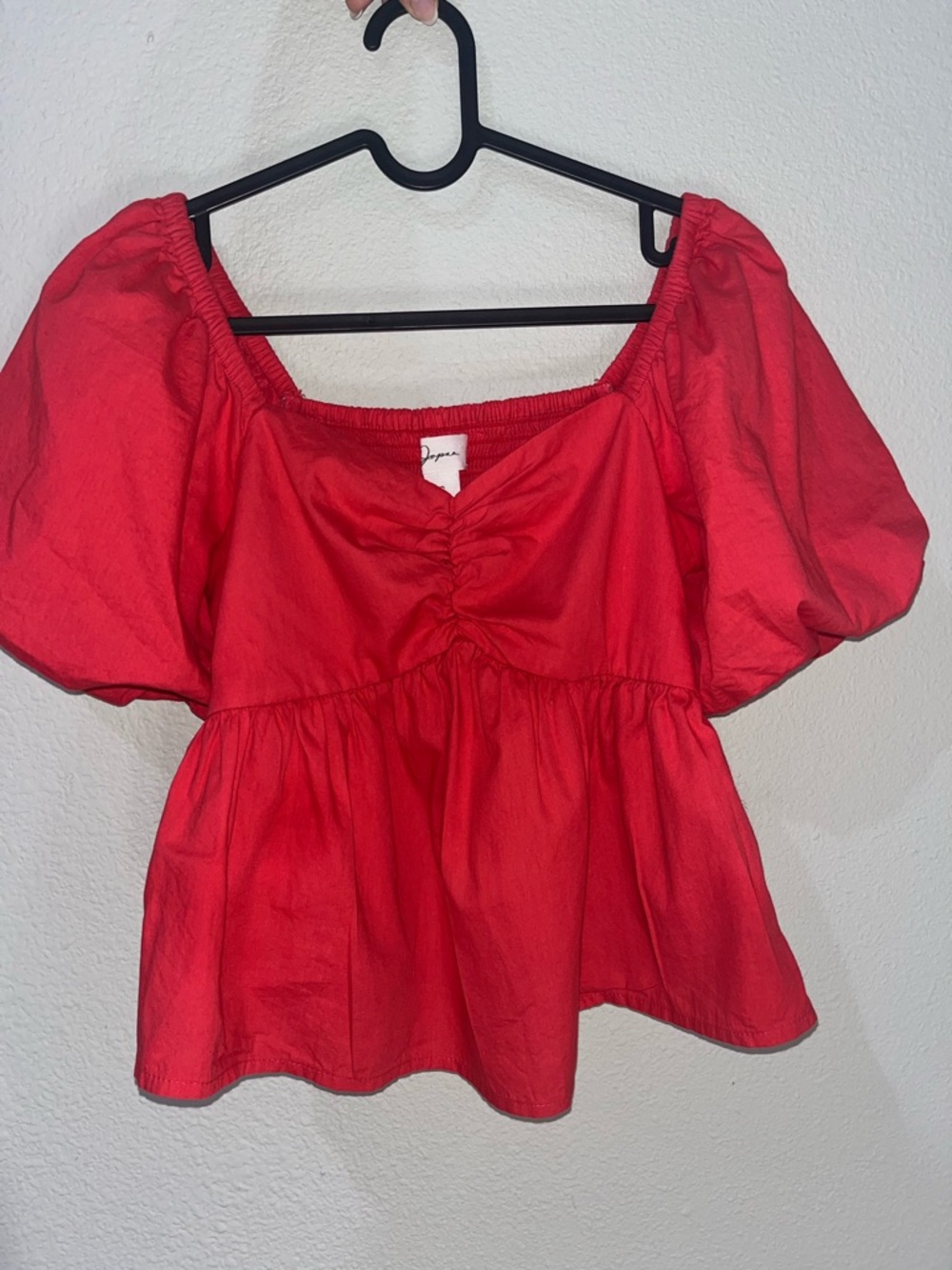 Red Ruched Peasant Top